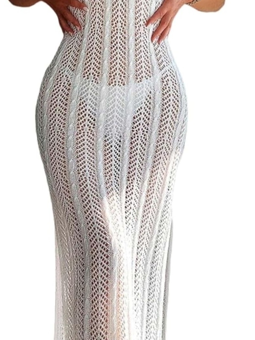 NWT White Crochet Cover Up Swim Backless Halter Knit Cover Up